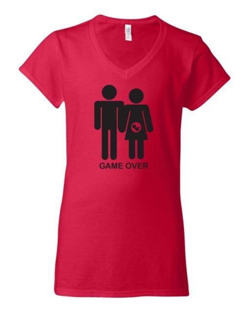 GAME OVER PREGNANT - T-shirt Col V Pour Femmes