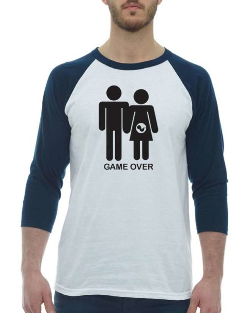 GAME OVER PREGNANT - Adult Baseball Tee 3/4 Sleeve