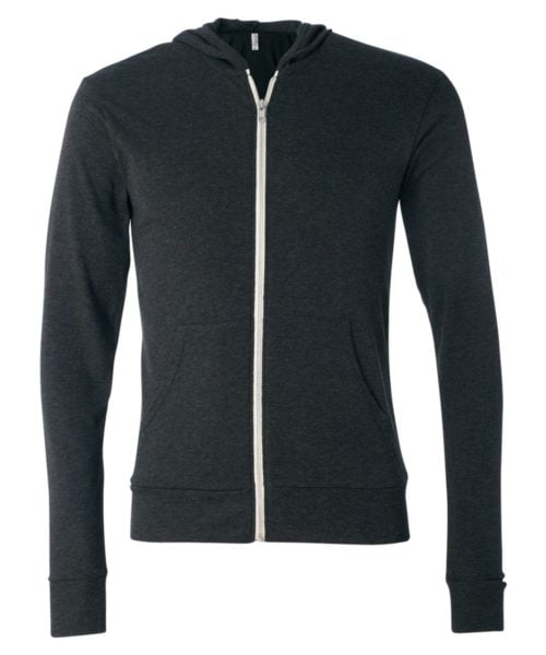 Unisex Triblend Lightweight Full-Zip Hooded Long Sleeve Tee